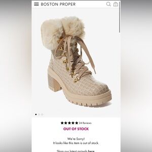 NEW Boston Proper Women's Faux Fur Nude Croc-Embossed Heeled Boots size 8